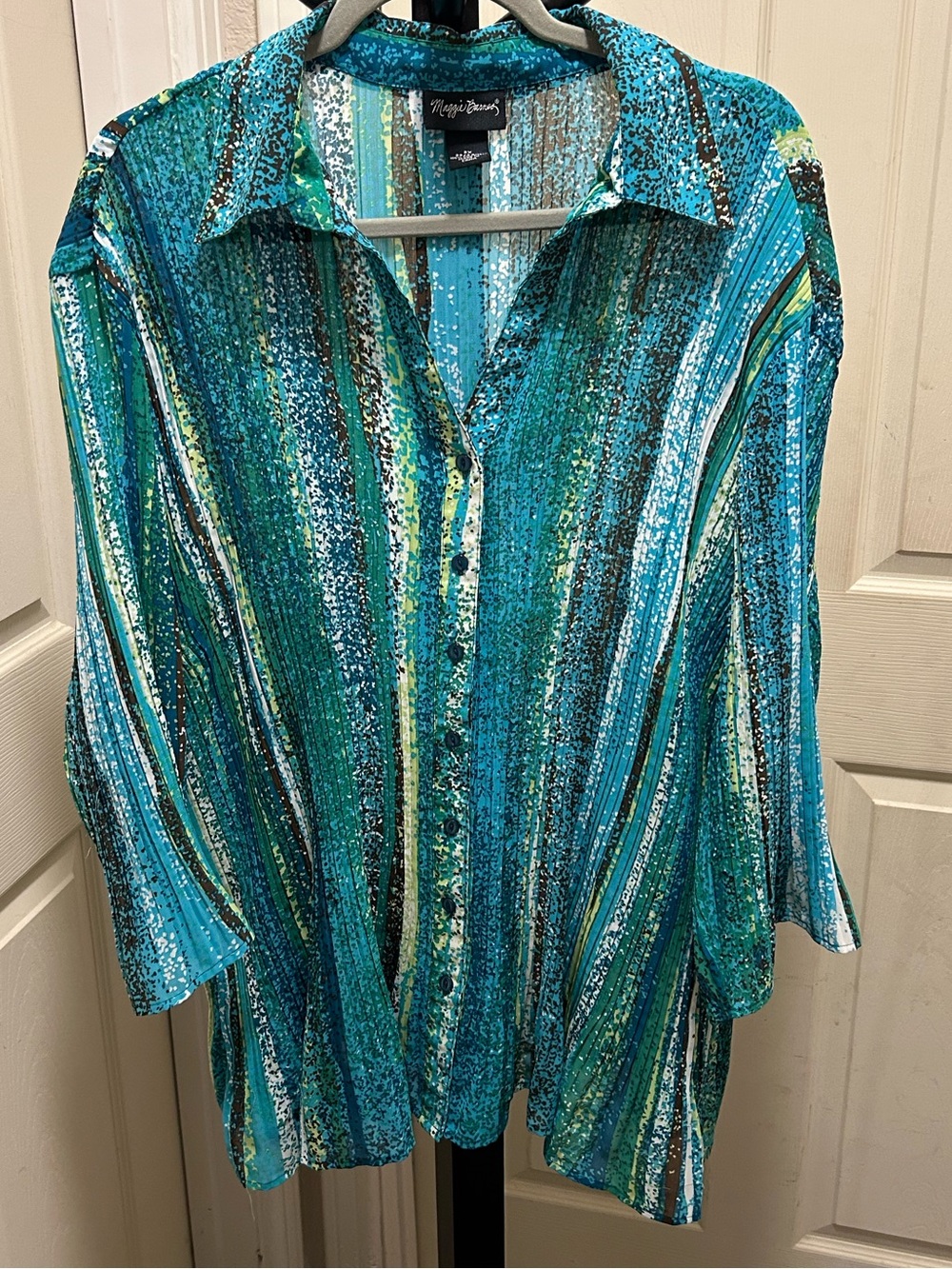 Maggie Barnes Oceanic Palette pleated button-up blouse
